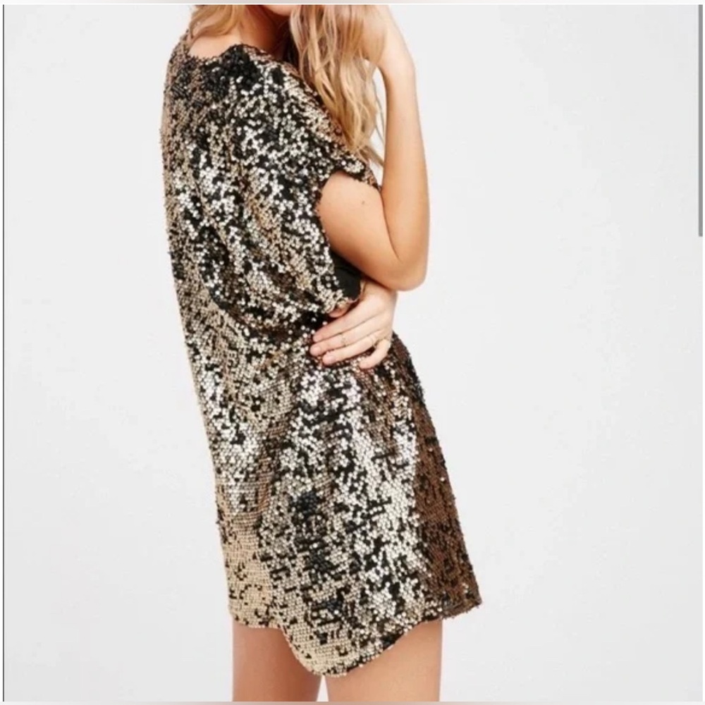 Free People Pop Goes The Party Sequin Mini Tunic Dress • XS • Black Gold - Picture 10 of 11